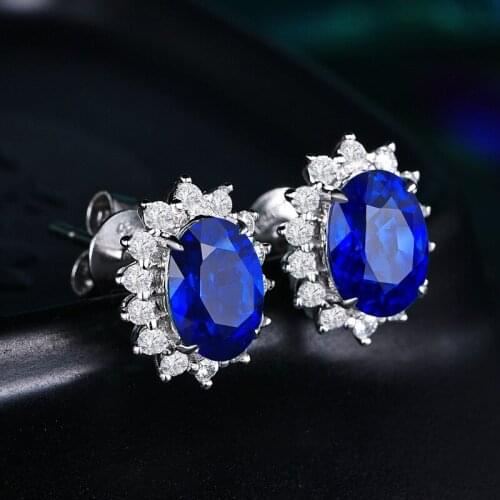 Stud Earrings For Women Delicate Flower Shape Muticolor Oval Cubic Zirconia Silver Color Gift Fashion Jewelry KBE207