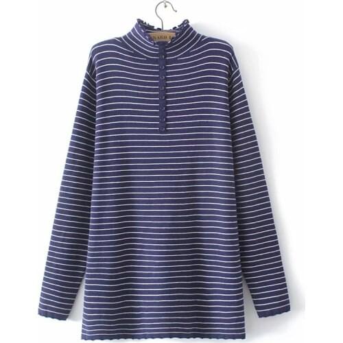 Womens oversize sweater winter 2021 new plus size women clothing half high collar striped Top female blue black Women jumper