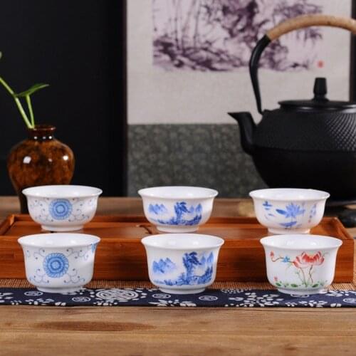 10pcs/set Blue and White Flower Pattern Tea Cup Porcelain Kungfu Tea Set Teaware Kitchen Drinkware Tea Accessories