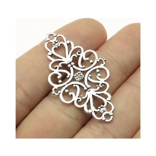 10PCS/lot 41*25mm Metal Filigree Flower Charms Connector Antique Silver Color Making DIY Handmade Tibetan Jewelry DIY