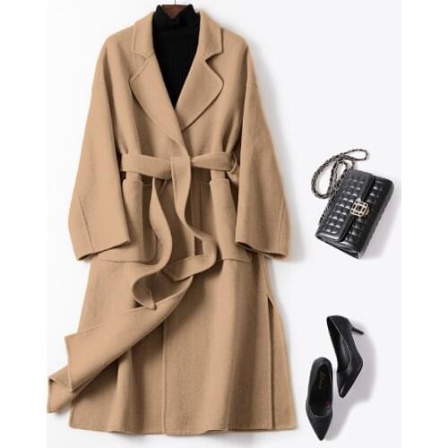 2020 New Winter Women Wool Coat Long Bandage Turn Down Collar Woolen Coat With Belt Loose Outwear Casaco Feminino Plus Size P859