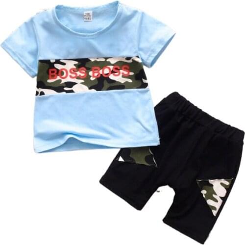 2021 New Summer Boys Camouflage Clothing Sets Kids Boy Fashion Top and Shorts Outfits Children Letter Clothes 2-6 Years
