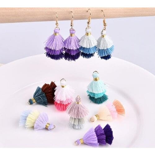 30pcs mix color 3.5CM/3 layer/jewelry accessories/jewelry findings/Mini Cotton Tassel/hand made/Earring production