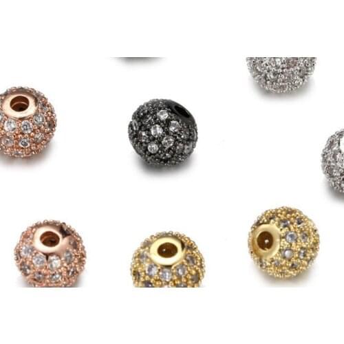 8mm Round micro pave cz cubic zirconia spacer beads Brass Copper Metal Crystal bracelet necklace for DIY Jewelry Findings