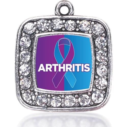 ARTHRITIS SQUARE CHARM ANTIQUE SILVER PLATED CRYSTAL JEWELRY