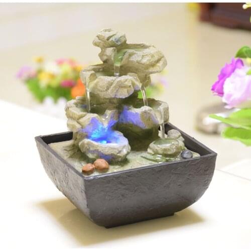Decorative Indoor Water Fountains Natural Stones Resin Craft Feng Shui Desktop Fountain Waterfall for Home Office Teahouse Decor