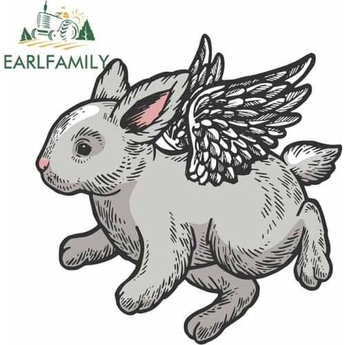 EARLFAMILY 13cm x 12.8cm for Angel Flying Baby Bunny Personality Creative Car Stickers Anime DIY Decal Fashion Occlusion Scratch