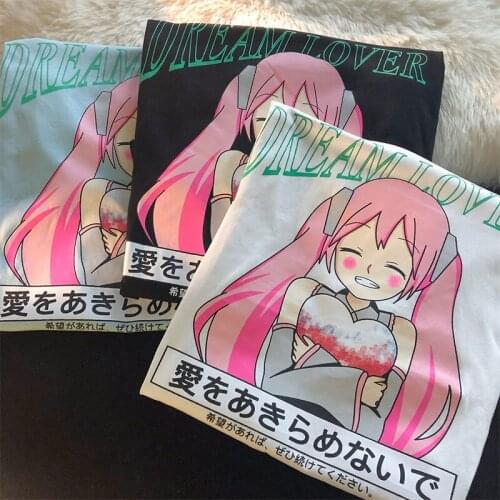 Japanese Tee Anime Kawaii T Shirts Cotton Basic Harajuku Fashion Y2k Aesthetic O-neck Summer 3 Colors Teens Gothic Punk Clothes