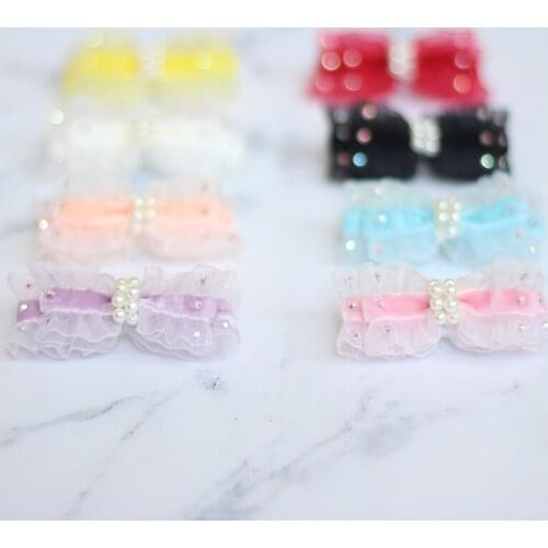 Pet puppy headwear Teddy Bear headgear Yorkshire pet jewelry top clip accessories hair frog clip lace pearl point drill double