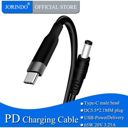 JORINDO Type-C to DC5.5*2.1MM dual male plug PD 65w decoy fast charging line，Laptop fast charging cable