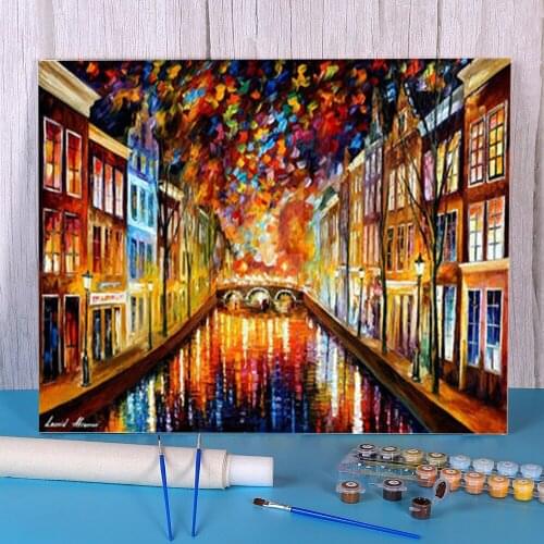 Night Amsterdam DIY Painting By Numbers Package Acrylic Paints 50*70 Canvas Pictures Wall Decoration For Handiwork