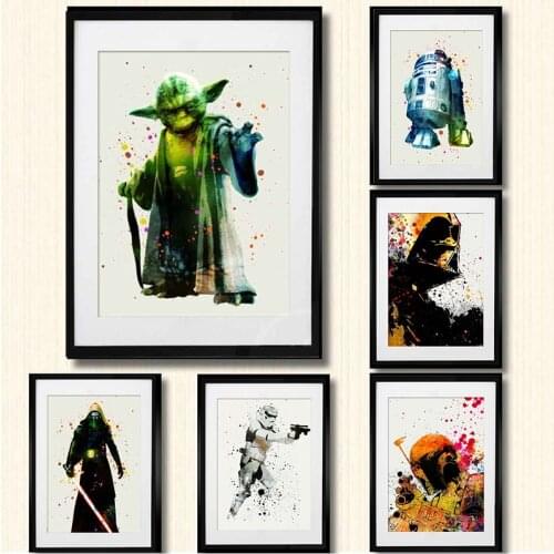 Disney Star Wars Movie Canvas Paintings Watercolor Darth Vader Yoda Pictures On Canvas Poster And Prints Home Decor Cuadros