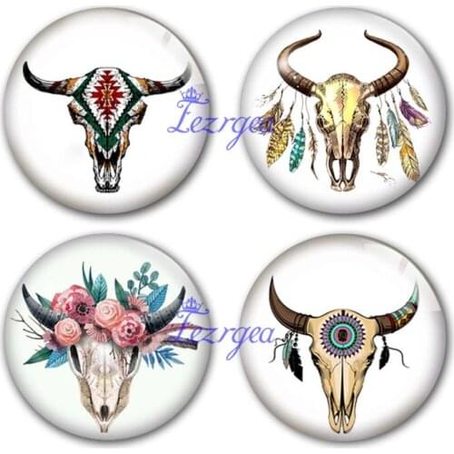 Handmade Round Oxhead photo glass Cabochons 12mm/14mm/16mm/18mm/25mm/30mm/40mm Jewelry Finding Cameo Pendant Settings