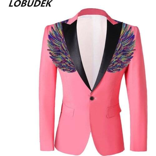 Bar Nightclub Stage Male Singer Suit Jacket Colorful Sequins Wings Blazers Evening Party Host Performance Clothes Plus Size