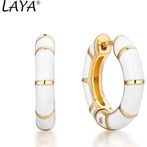 Laya Silver Hoop Earrings For Women 925 Sterling Silver Simple Design Circle White серьги Fine Jewelry Handmade Enamel 2021