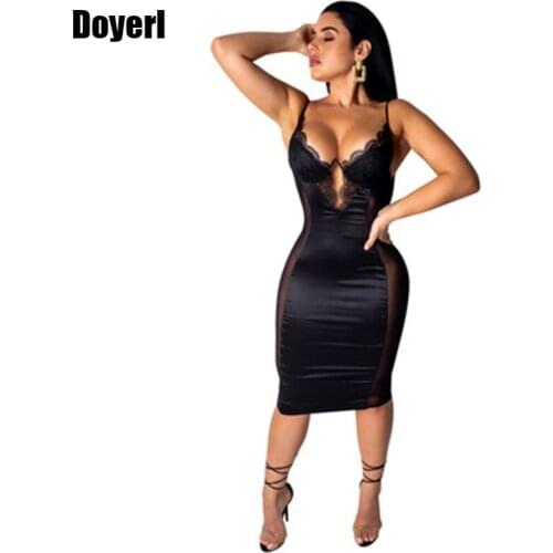 Summer Sexy Party Dress Women Vintage Lace Patchwork Dress Sleeveless Strap Black Elegant Bandage Bodycon Midi Dress Clubwear