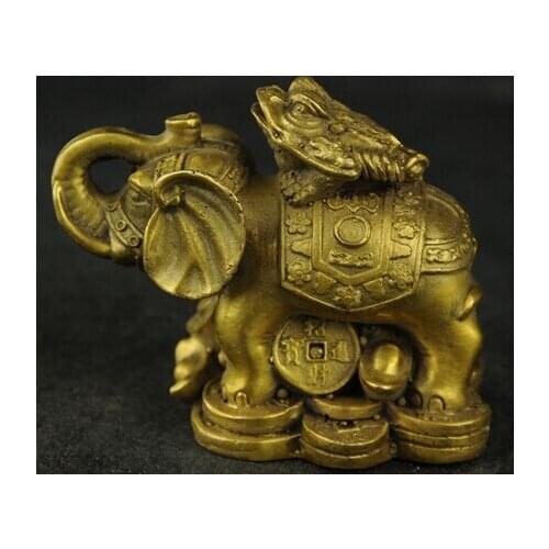 Copper Brass CHINESE crafts Asian Beautiful Chinese Wealth Elephants and Toad Sculpture