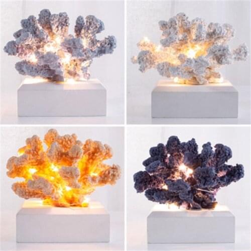 MEDITERRANEAN STYLE RESIN CORAL MODEL WITH LED HOME INTERIOR DECOR COLORFUL MARINE CRAFT ORNAMENTS CHILDREN BIRTHDAY GIFT X5376