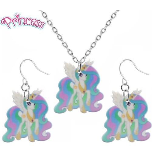 2019 Fashion Girls Kids Gift Jewelry Sweet Horse Earring Pendant Short Chain Necklace Free Shipping Xma Gift Wholesale KS100