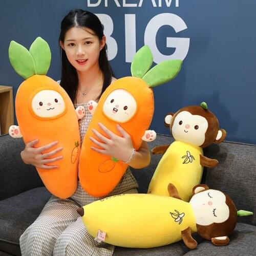 Cartoon Fruit Vegetables Stuffed Plush Toys Creative Banana Carrot Cosplay Monkey Rabbit Plush Soft Pillow For Kid Birthday Gift