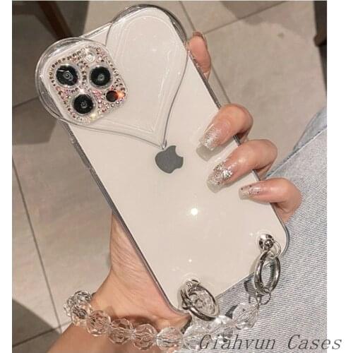 Diamond Soft Clear 3D Love Necklace Chain Phone Case For iphone 12 Pro Max 11 ProMax 7 8 Plus X XR XS Max SE 2020 Strap Cover