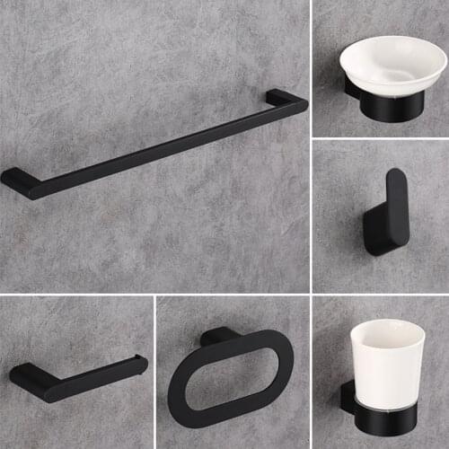 Bathroom Hardware Set Towel Rack Paper Holder Towel Bar Corner Shelf Toilet Brush holder Black Brass Bathroom Accessories Set