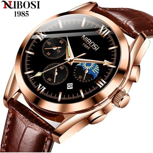 NIBOSI NEW Fashion Elite Mens Watch Business Leather Sport Waterproof Quartz Wristwatch Luxury Mens Watch Relogio Masculino