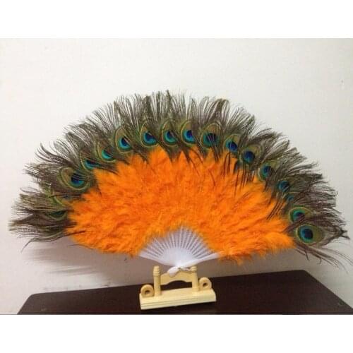 New Nice Feather Fan For Dance Props Hand Peacock Tail Feather Folding Fan Wedding Wonderful