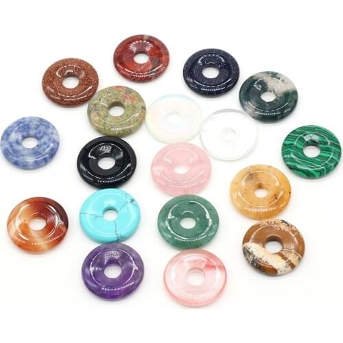 Natural Stone Pendants Oblate Center Hole Agates Crystals Amethysts Opal Turquoises Charms for Jewelry Making Necklace Bracelet