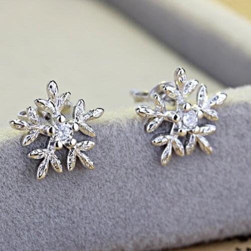 Hot Top Simple Fashion Snowflake Cute Stud Earrings With Stone Small silver color Party Earing Jewelry For Woman gifts