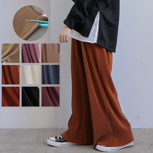 Casual Cotton Pleated Pants Loose Large Elastic High Waist Trouser Wide Leg Pants Women Big Swing Beach Skirt Plus Size