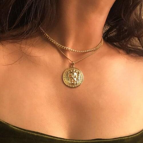 Simple Lion Multi Layer Necklaces For Women Punk Hip Hop Geometric Choker Necklaces Metal Gold Color Chain Party Jewelry