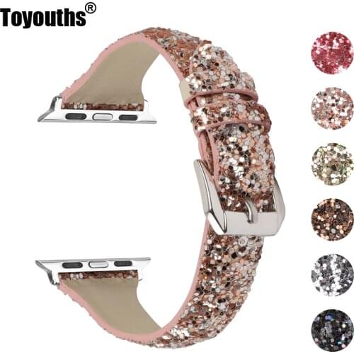 Bling Glitter Leather Band for Apple Watch Strap 44mm 42mm Fashion Women 40mm 38mm Bracelet Strap for iWatch Series 5 4 3 2 1