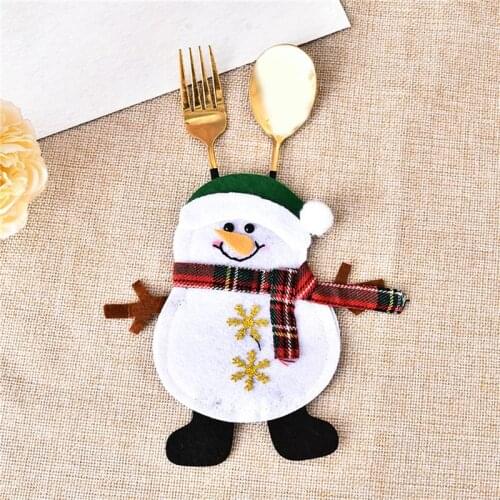 Christmas Cutlery Cover Bag Cloth Santa Claus Snowman Elk Shaped Cute For Kitchen Tableware Knife Fork Xmas Party Decor New Year