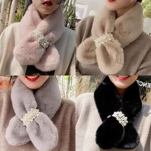 Winter Female Outdoor Warm Circle Loop Scarf Faux Rabbit Fur Neck Wrap Gaiter