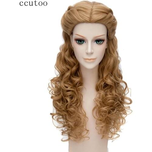 Ccutoo 65cm Blonde Mix Wavy Long Central Part Styled Synthetic Hair Cosplay Full Wigs Princess Cinderella