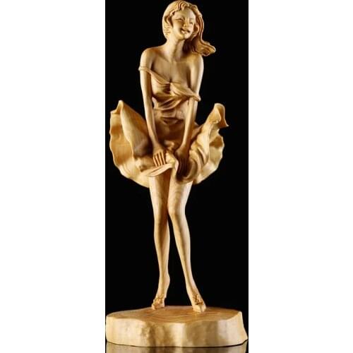 18CM Boxwood Monroe Statue Chinese wooden sculpture Wood decoration Delicate figure home decor wood craft decors