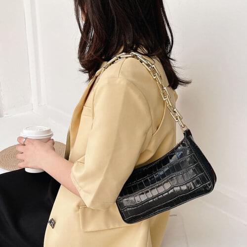 PU Leather Stone Pattern Armpit Bag For Beautiful Women Solid Color Chain Shoulder Handbags Female Travel Street Fashion HandBag