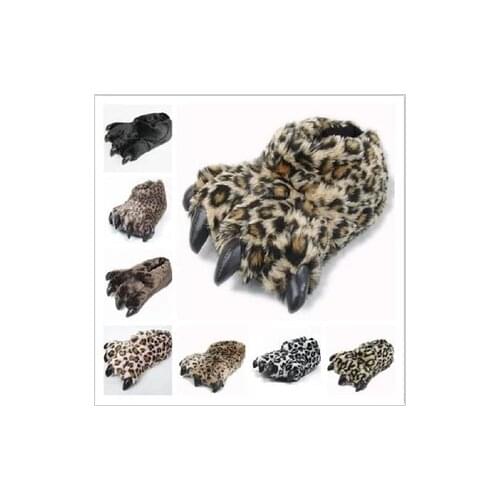 Cartoon Designer Animal Tiger Leopard Autumn Winter Claw Paw Plush Slippers Winter Women Men Indoor Shoes Home Floor Slipper