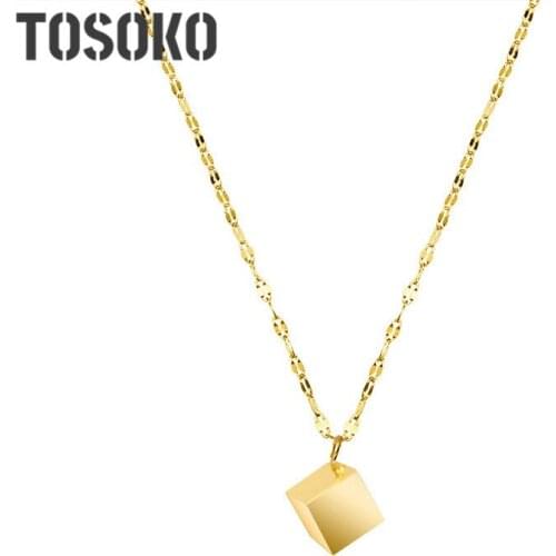 TOSOKO Stainless Steel Jewelry Square Square Pendant Necklace Solid Geometry Clavicle Chain Fashion Womens Necklace BSP697