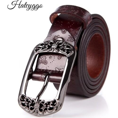 HATCYGGO High Quality Luxury Female Belt Cowskin Leather Belts for Women Vintage Cummerbund Decorative Simple Casual Waist Belt
