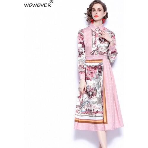 Elegant Spring Long Sleeve Shirt Collar Vintage Color Block Midi Dress Runway Designer Woman Robe Fashion Holiday Casual Vestido