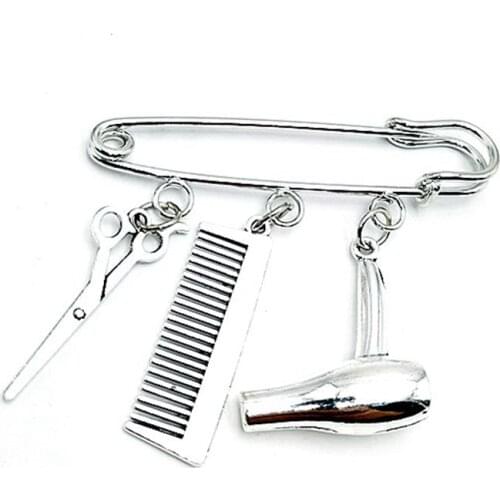 Hair Stylist Must Have Hair Dryer Scissors Comb Decorative Brooch Hairdresser Gift Key Ring Hair Dryer Badge