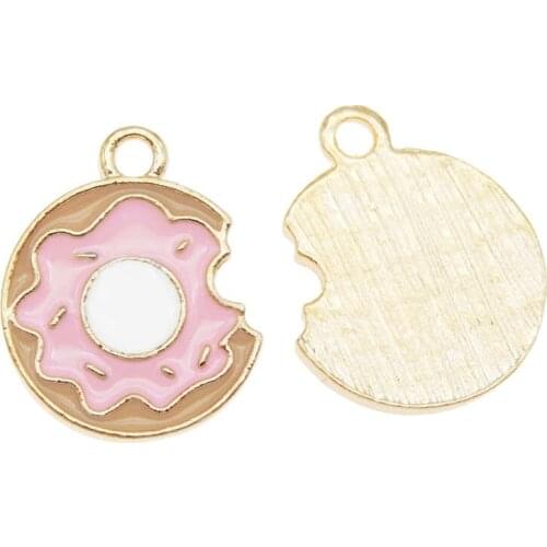 Julie Wang 10PCS Enamel Donuts Charms Alloy Gold Tone Artificial Food Necklace Bracelet Jewelry Making Accessory