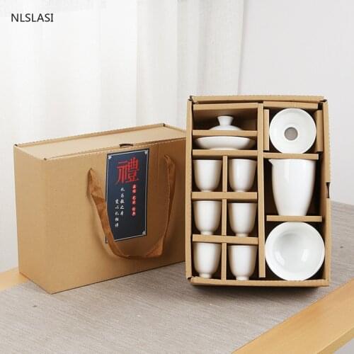 10 pcs/set Chinese Ceramic Tea set Handmade kettles tea cups gaiwan Household filter White porcelain teapot teaware drinkware