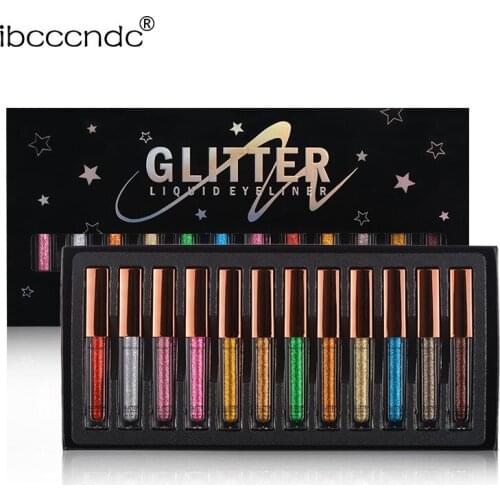 12 sets of liquid eyeliner colorful diamond shimmer shiny pearlescent color waterproof sweat-proof and lasting color eyeliner