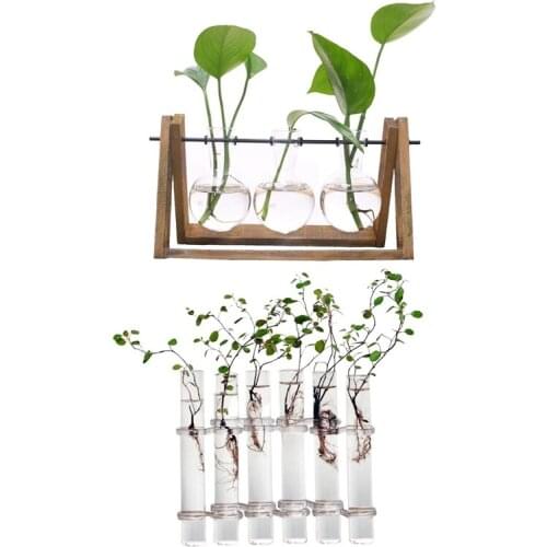 2 Set Glass Vase: 1 Set Glass Tubes Shape Hanging Hydroponic Flower Plant Vase Terrarium Container & 1 Set Plant Terrarium with