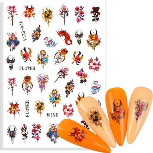 2021 NEW Floral Nail Sticker Adhesive Plants Flowers Leaf Cat Alien Butterfly Nail Transfer Sticker Decals Nail Art Decoration