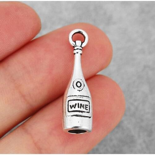 8pcs 28x8mm Red Wine Bottle Charms Tibetan Silver Color Pendant Findings Diy Accessories Handmade Jewelry Making Supplies