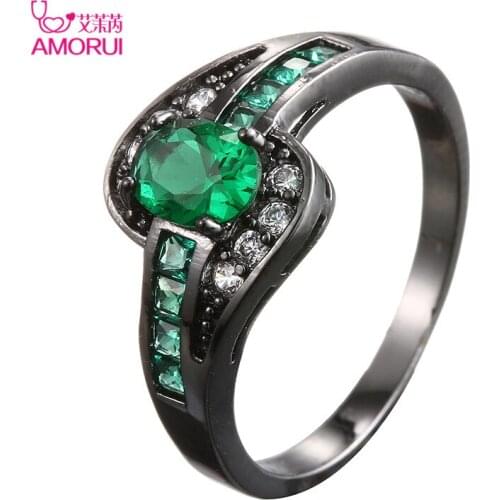 AMORUI Birthstone Women Wedding Ring Green Cubic Zircon Black Gun Color Engagemt Rings For Women Birthday Gift Fashion Jewelry
